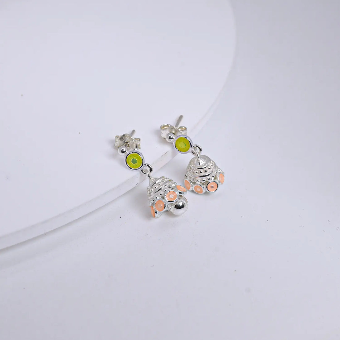 Elegant Green & Blush Drop Pure Silver Jhumki Earrings- Made With Pure 925 Silver