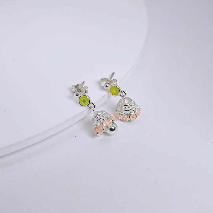 Elegant Green & Blush Drop Pure Silver Jhumki Earrings- Made With Pure 925 Silver