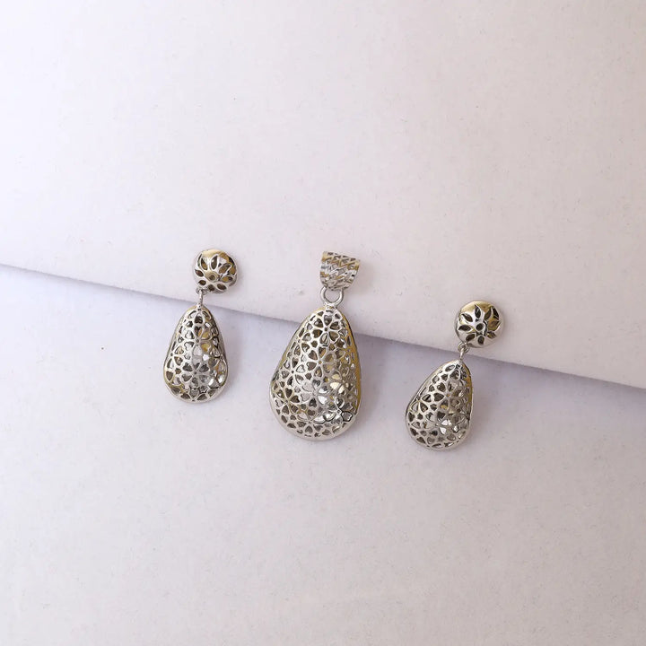 Elegant Filigree Teardrop Pure Silver Pendant Set - Made With Pure 925 Silver