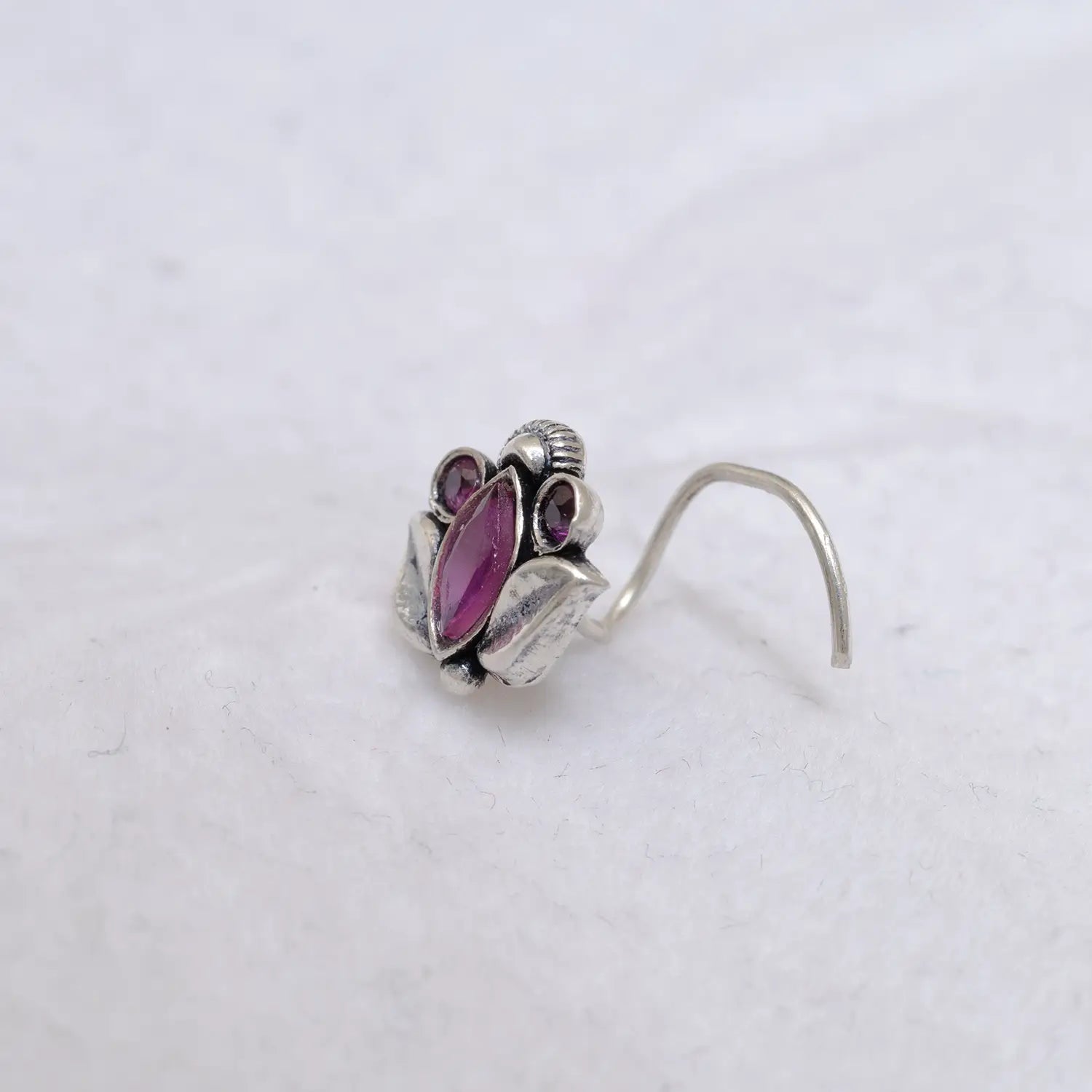 Lotus Bloom Pink Stone Sterling Silver Nose Pin - Made With Pure 925 Silver