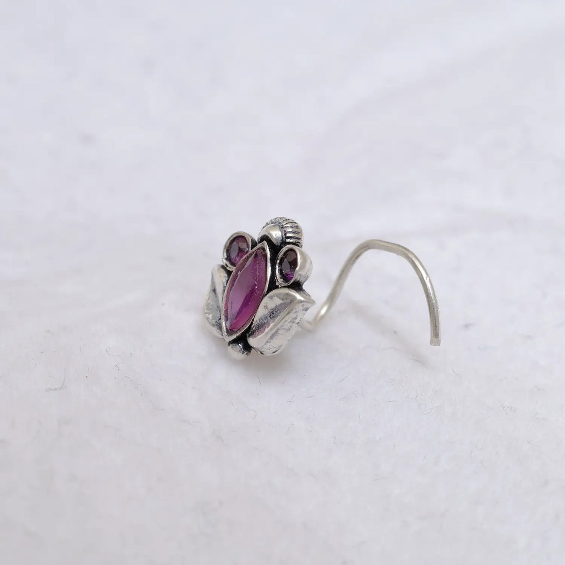 Lotus Bloom Pink Stone Sterling Silver Nose Pin - Made With Pure 925 Silver