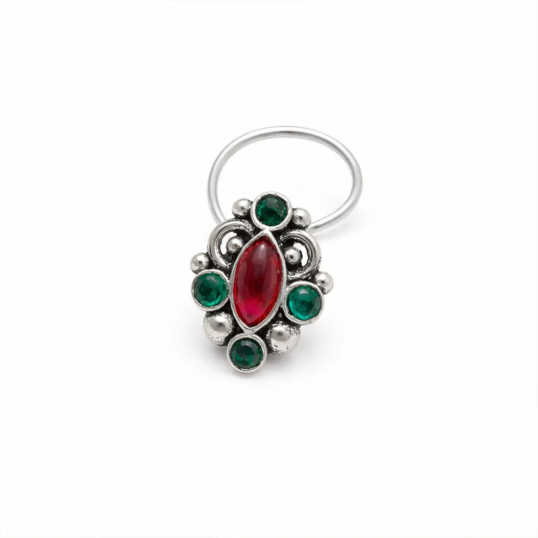 Elegant Red Stone Silver Nose Pin- Made With Pure 925 Silver