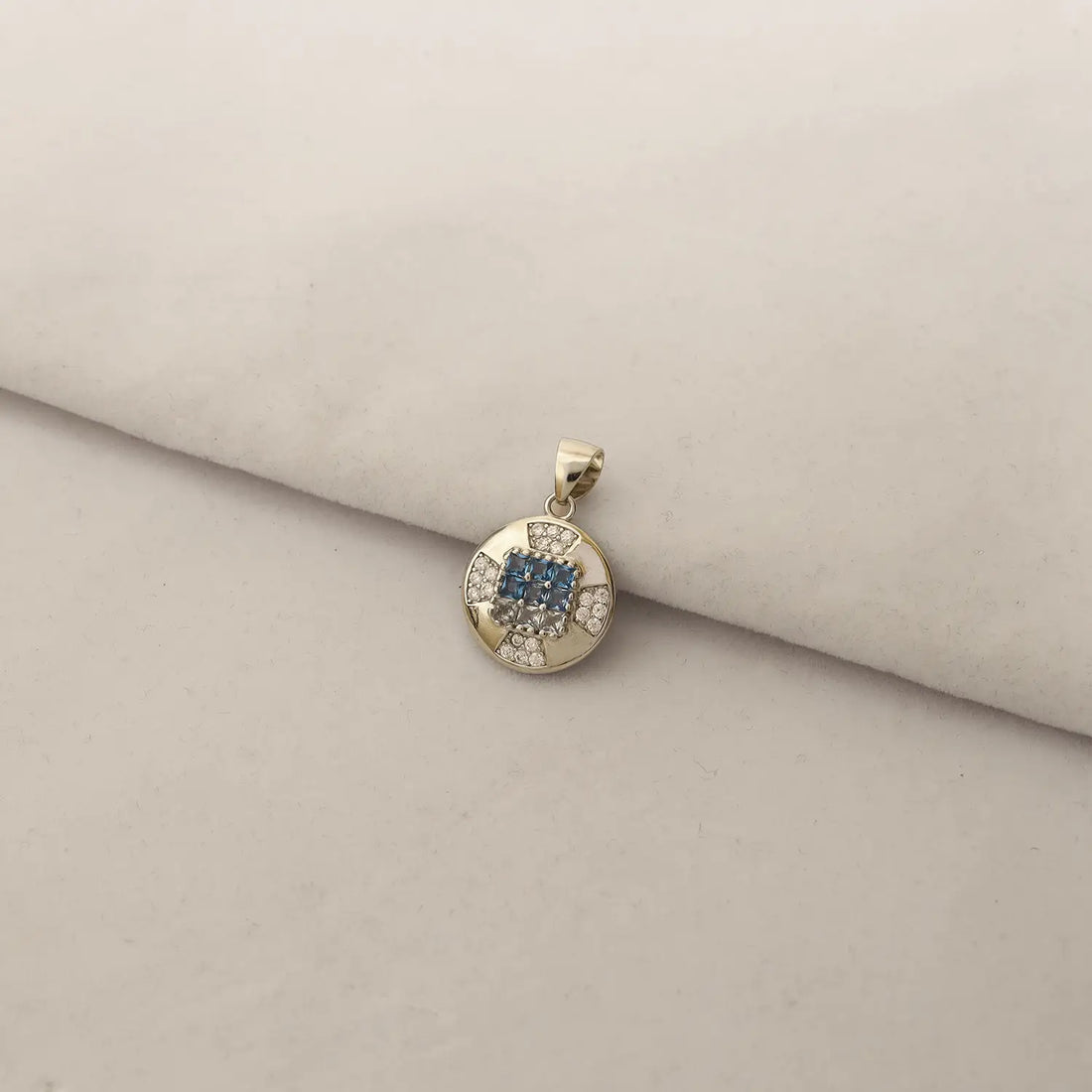 Elegant Pure Silver Blue CZ Round Pendant Set - Made With Pure 925 Silver