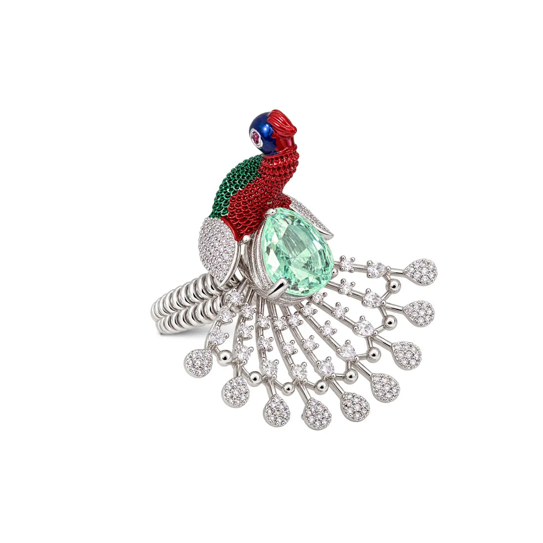 Peacock Designer Ring – Elegant Pink Stone Statement Jewellery