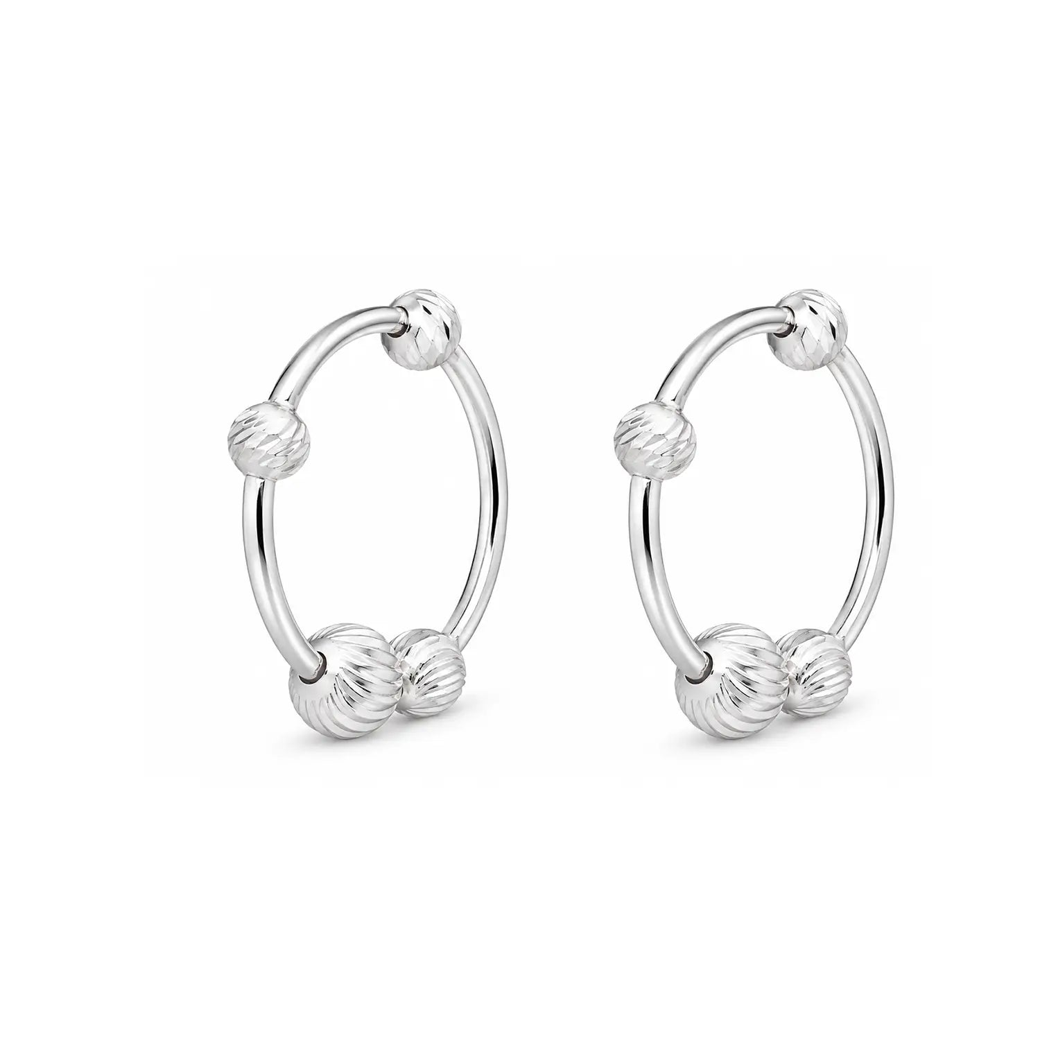 Textured Beaded Circle Hoop 925 Silver Earrings - Made With Pure 925 Silver