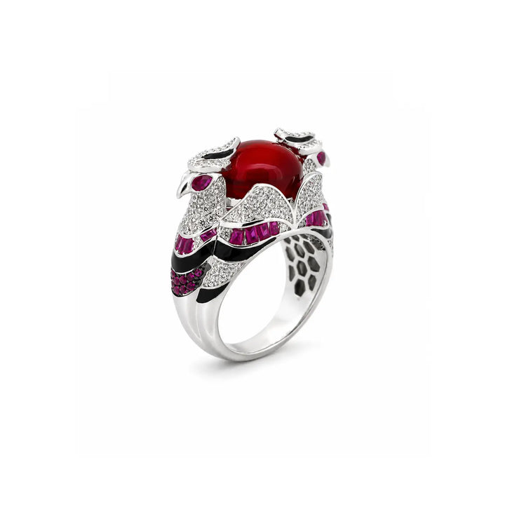 Pure Silver Red Enamel & CZ Statement Ring - Made With Pure 925 Silver