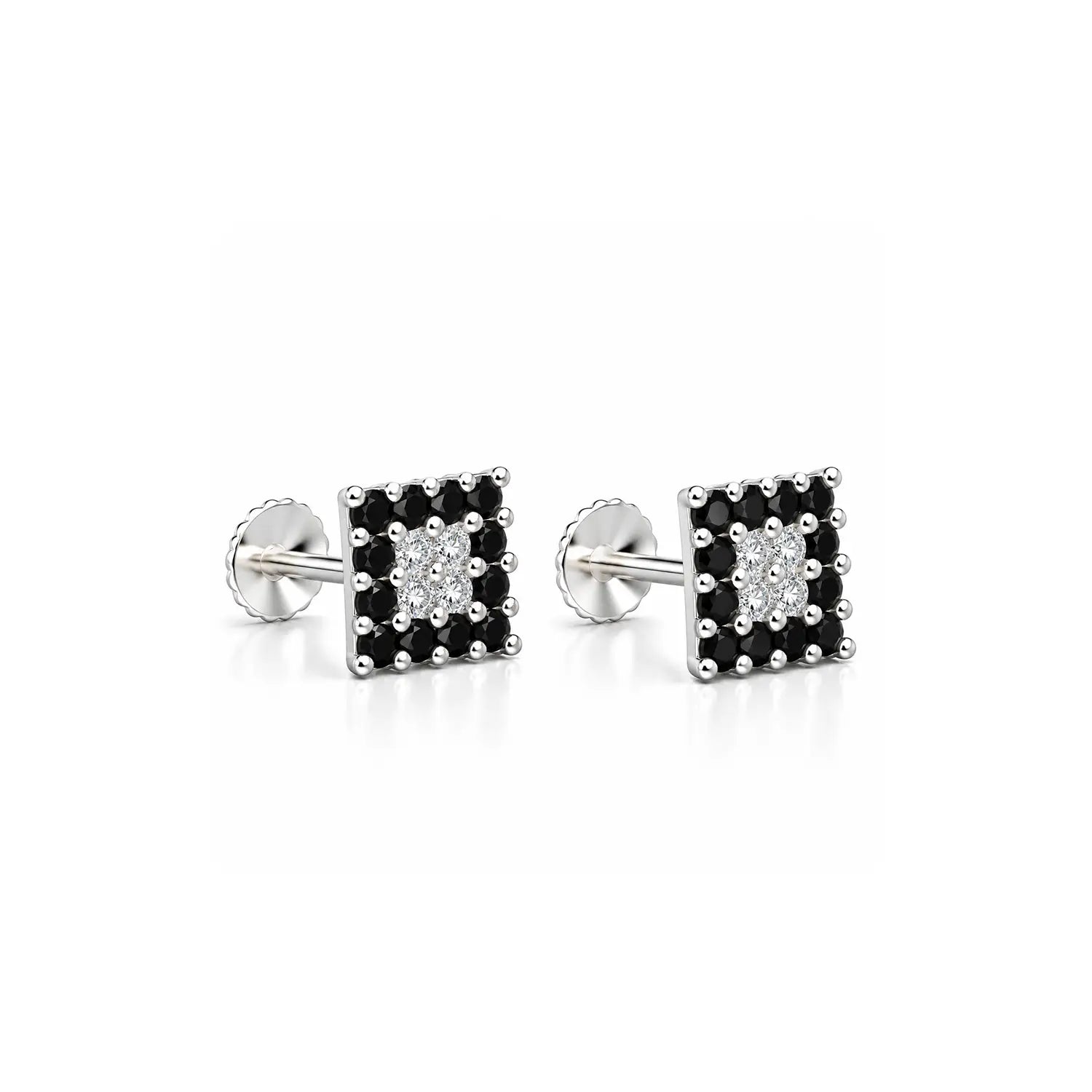 Orange & White Square Gemstone Silver Stud Earrings - Made With Pure 925 Silver