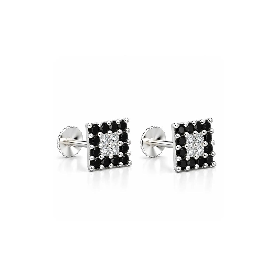 Orange & White Square Gemstone Silver Stud Earrings - Made With Pure 925 Silver