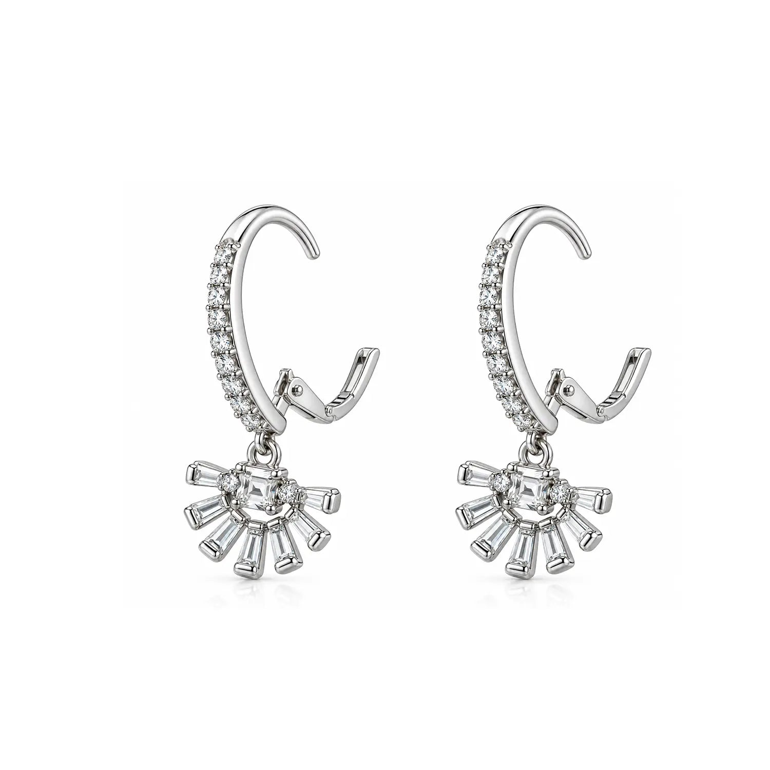 Elegant Sparkling Sunburst Hoop Silver Earrings - Made With Pure 925 Silver