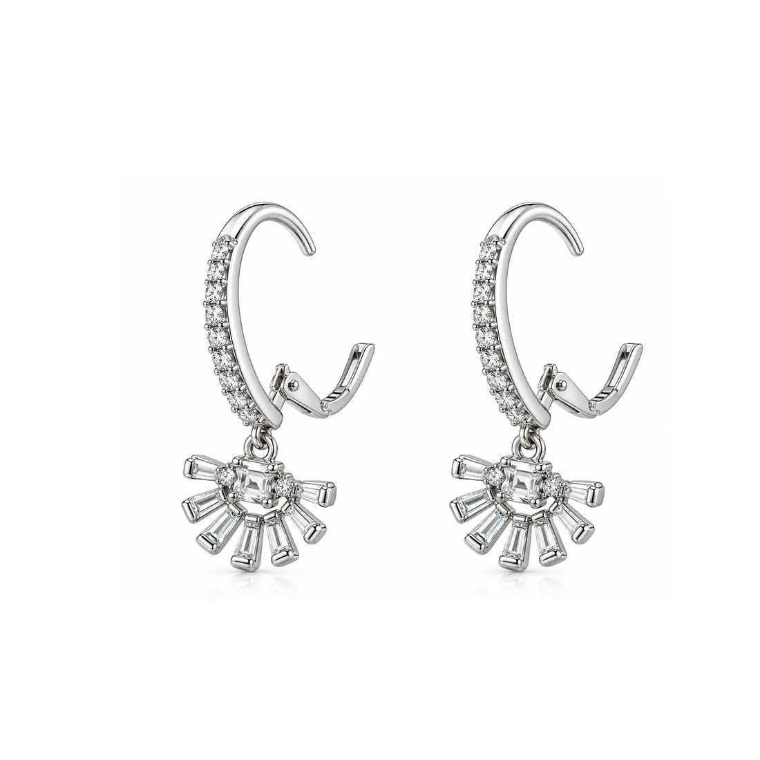 Elegant Sparkling Sunburst Hoop Silver Earrings - Made With Pure 925 Silver