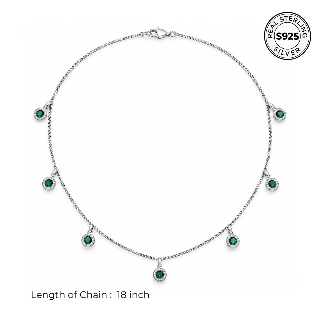 Emerald Halo Charm Silver Chain for Women - Made With Pure 925 Silver