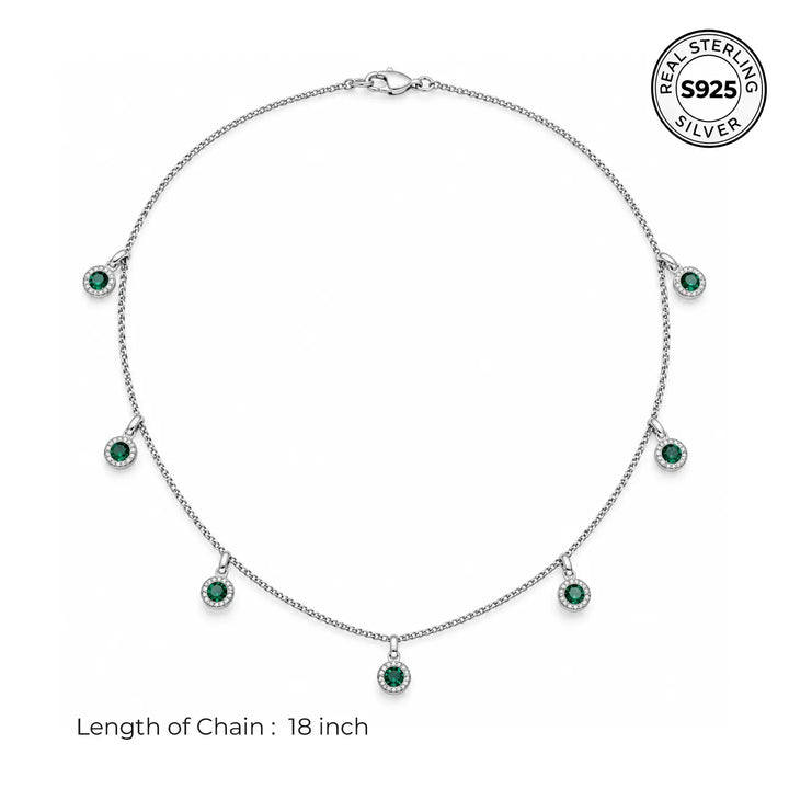 Emerald Halo Charm Silver Chain for Women - Made With Pure 925 Silver