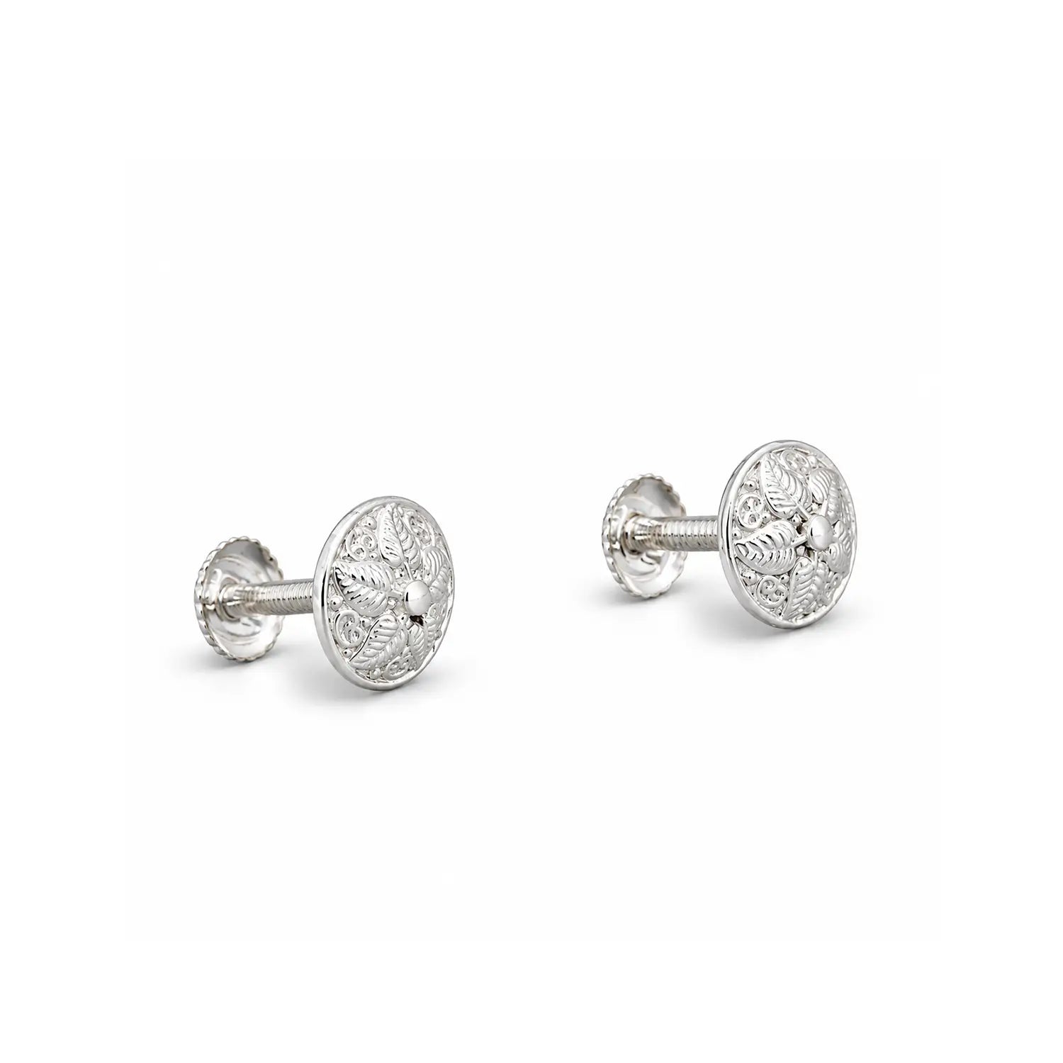 Intricate Floral Round Silver Stud Earrings - Made With Pure 925 Silver