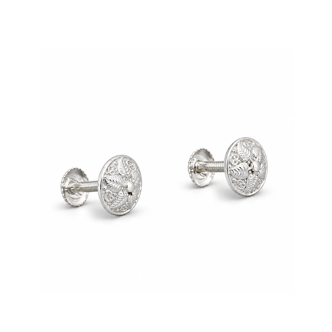 Intricate Floral Round Silver Stud Earrings - Made With Pure 925 Silver