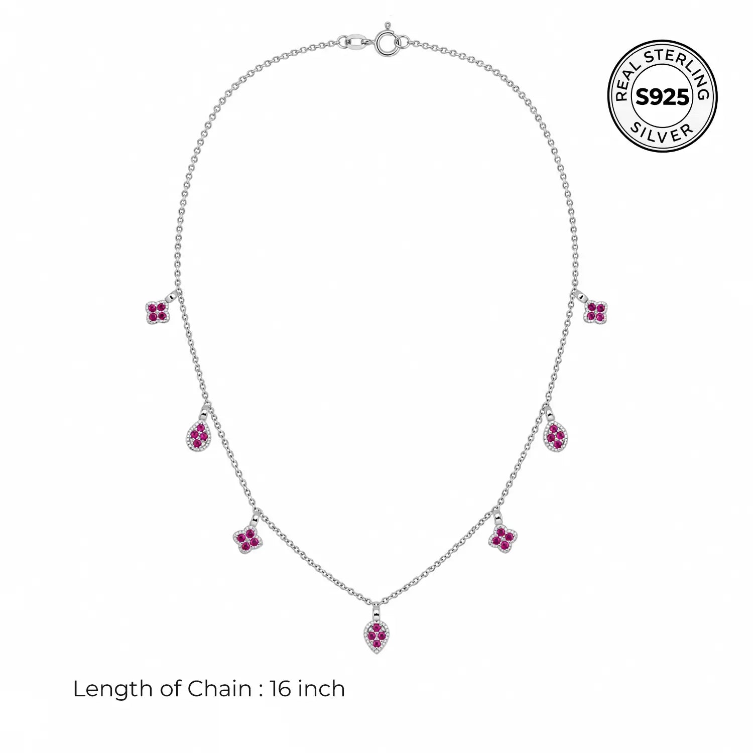 Elegant Ruby Floral Charm Silver Chain - Made With Pure 925 Silver