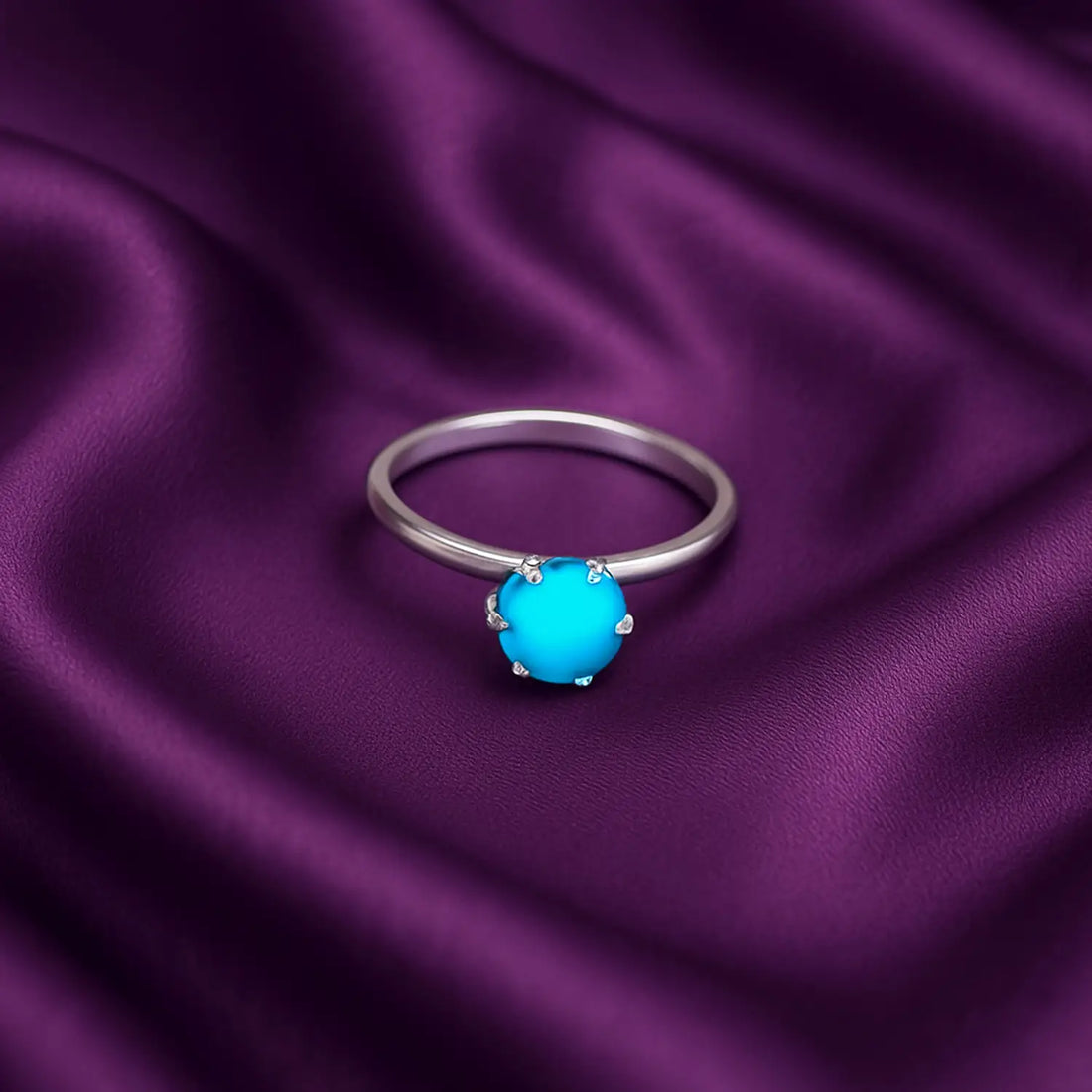 Pure Silver Turquoise Round Stone Ring - Made With Pure 925 Silver