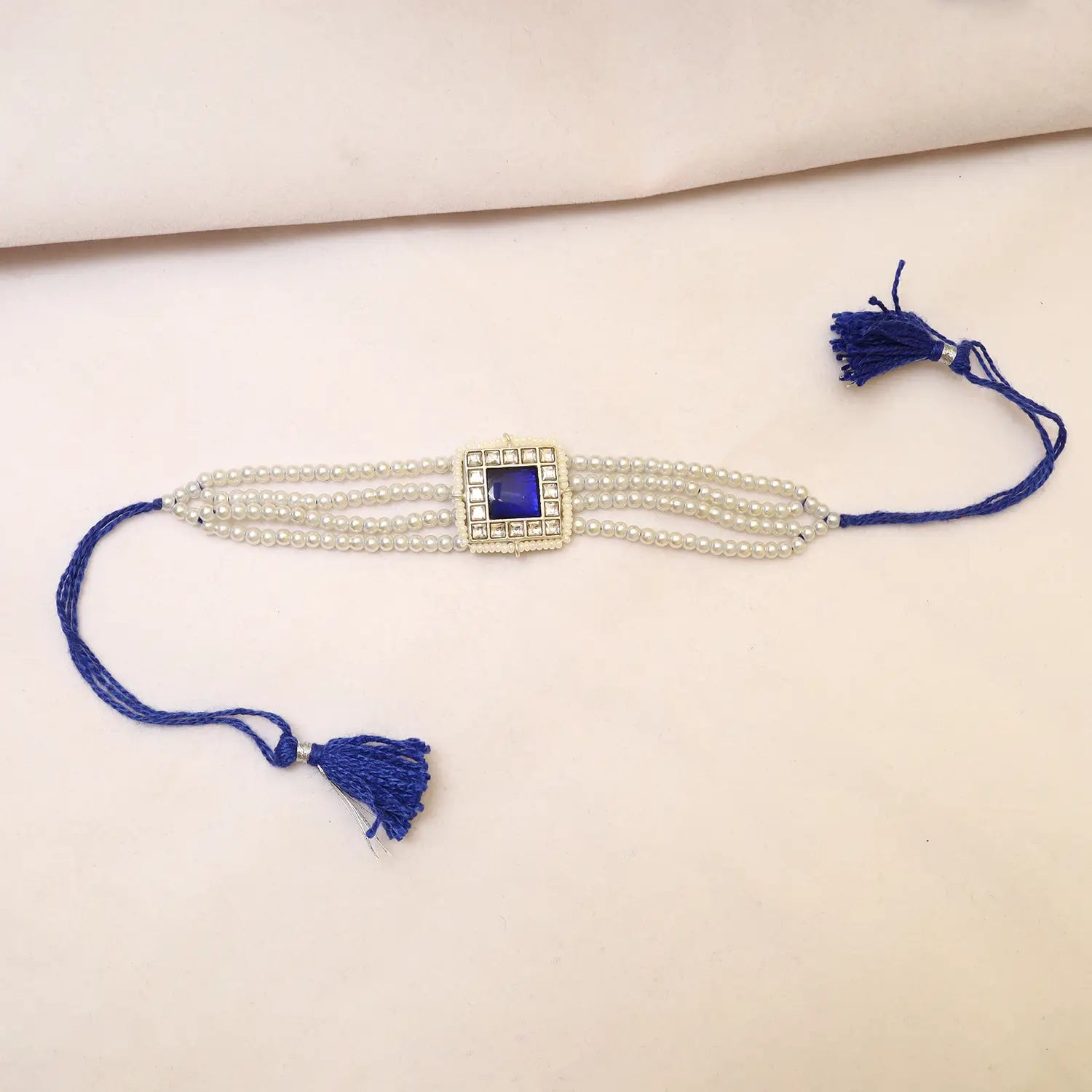 Royal Blue Pearl Silver Rakhi - Made With Pure 925 Silver