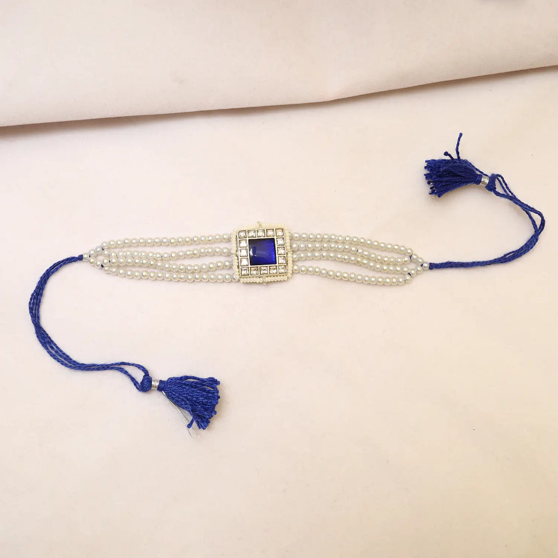 Royal Blue Pearl Silver Rakhi - Made With Pure 925 Silver