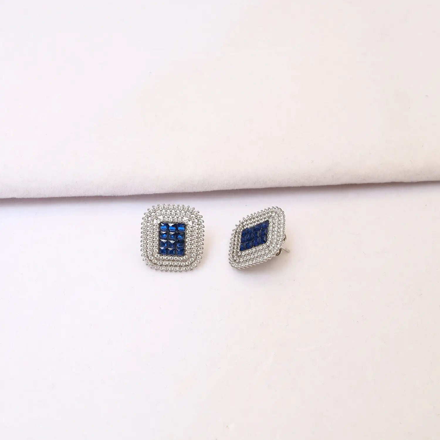 Luxury Pure Silver Blue CZ Square Pendant Set with Earrings - Made With Pure 925 Silver