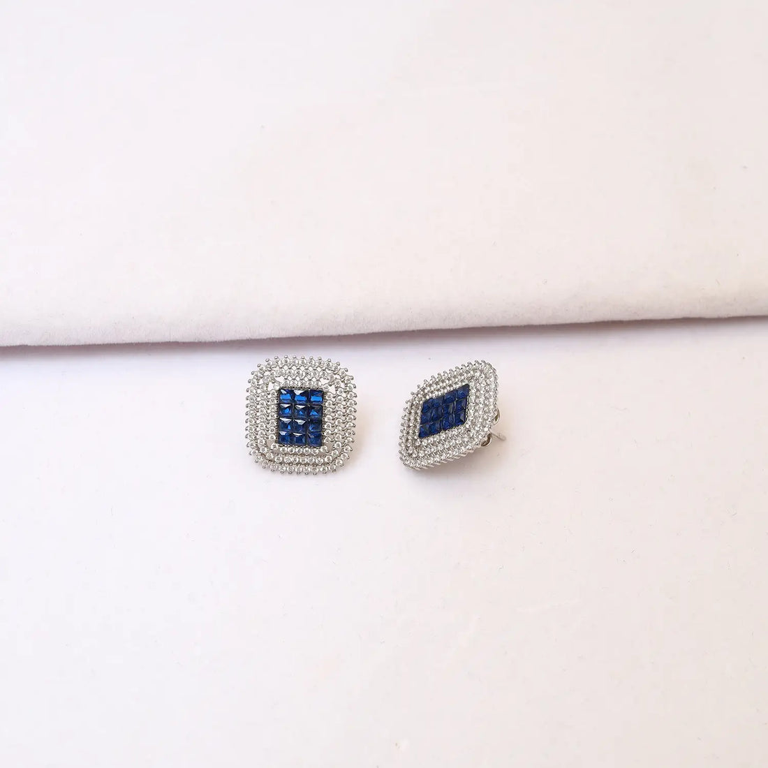 Luxury Pure Silver Blue CZ Square Pendant Set with Earrings - Made With Pure 925 Silver