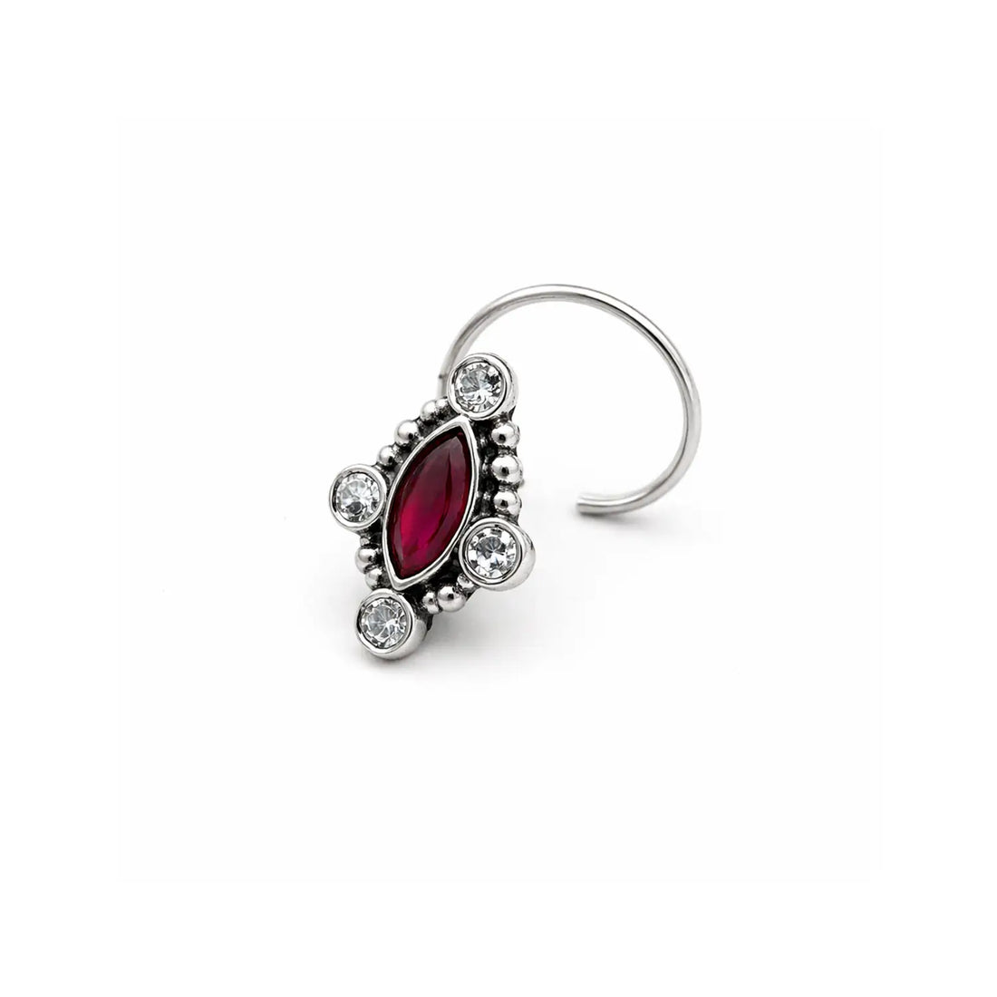 Elegant Ruby Stone Silver Nose Pin- Made With Pure 925 Silver