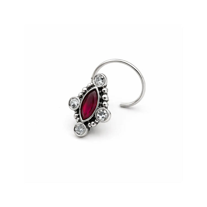 Elegant Ruby Stone Silver Nose Pin- Made With Pure 925 Silver