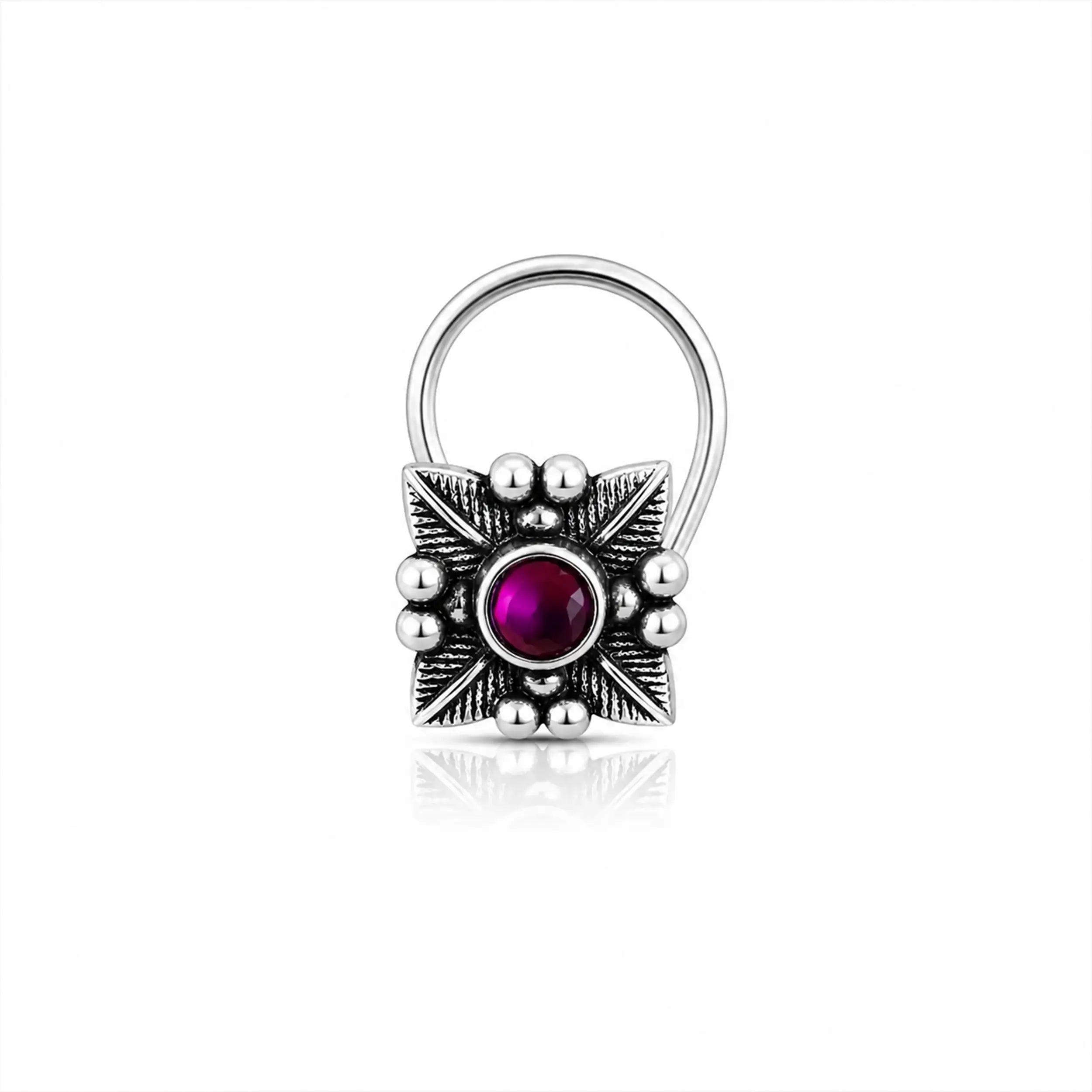 Oxidized Silver Floral Nose Pin- Made With Pure 925 Silver