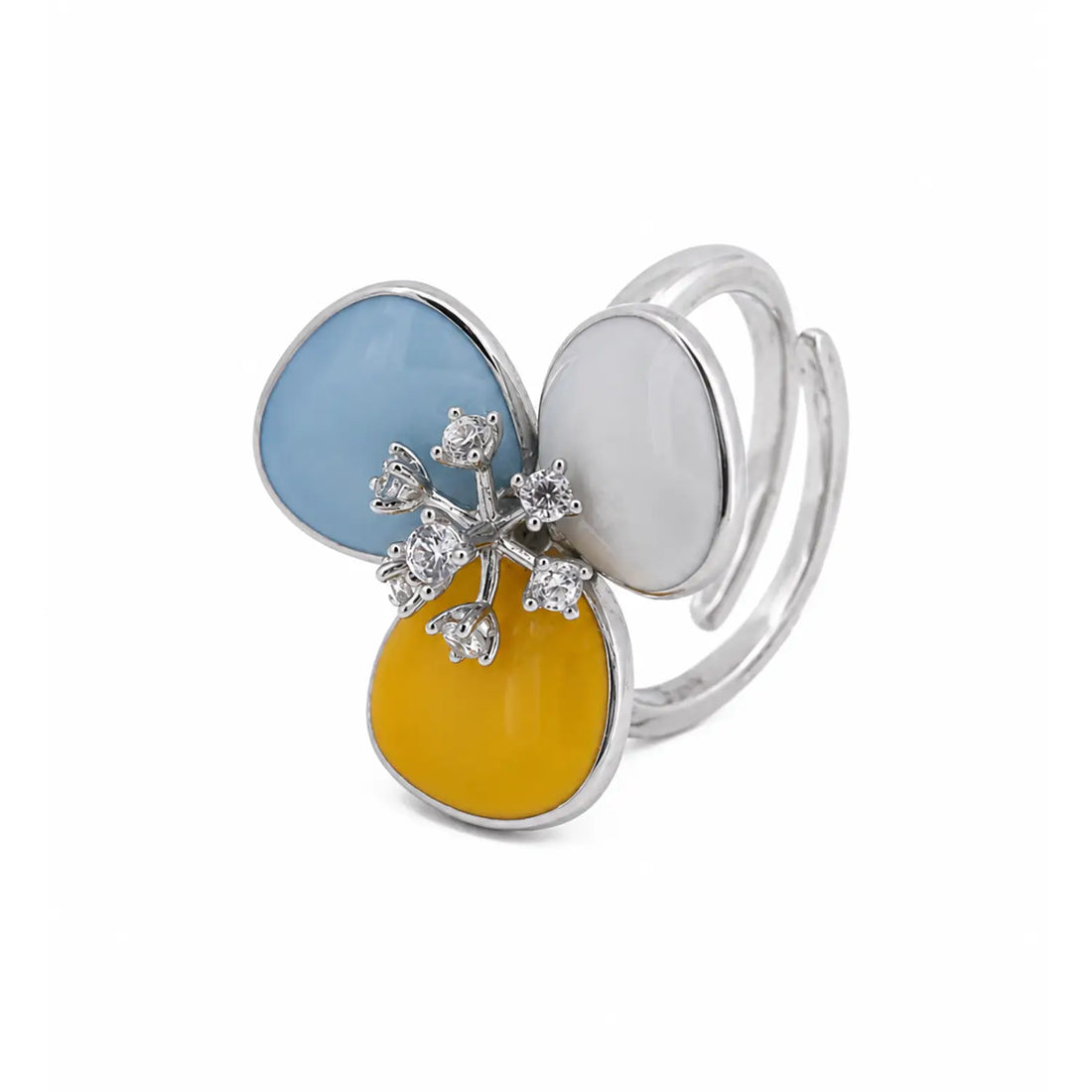 Pure Silver Multi-Stone Floral Ring - Made With Pure 925 Silver