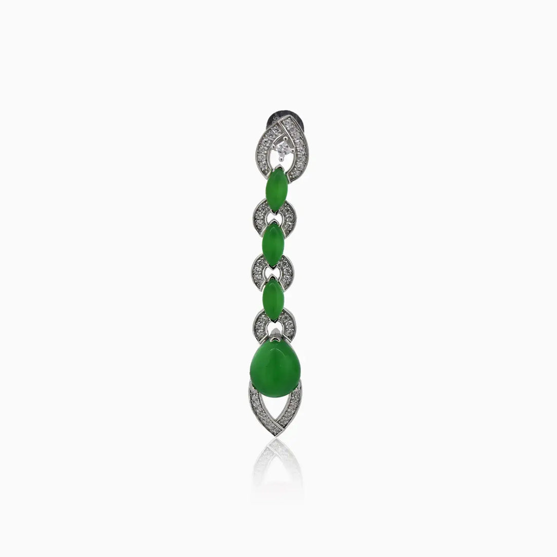 Elegant Silver & Green Stone Dangle Earrings- Made With Pure 925 Silver