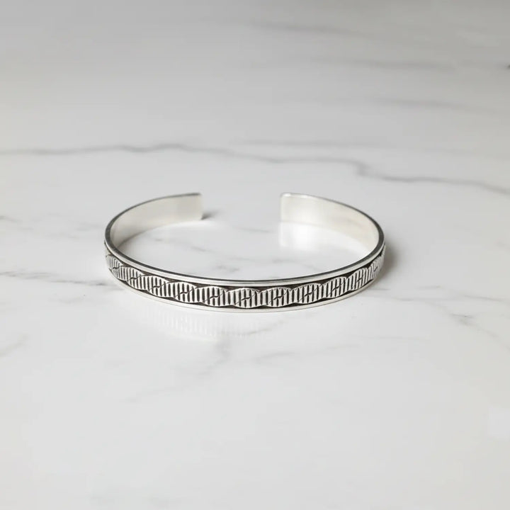 Minimal Textured Oxidised Silver Cuff Bracelet - Made With Pure 925 Silver