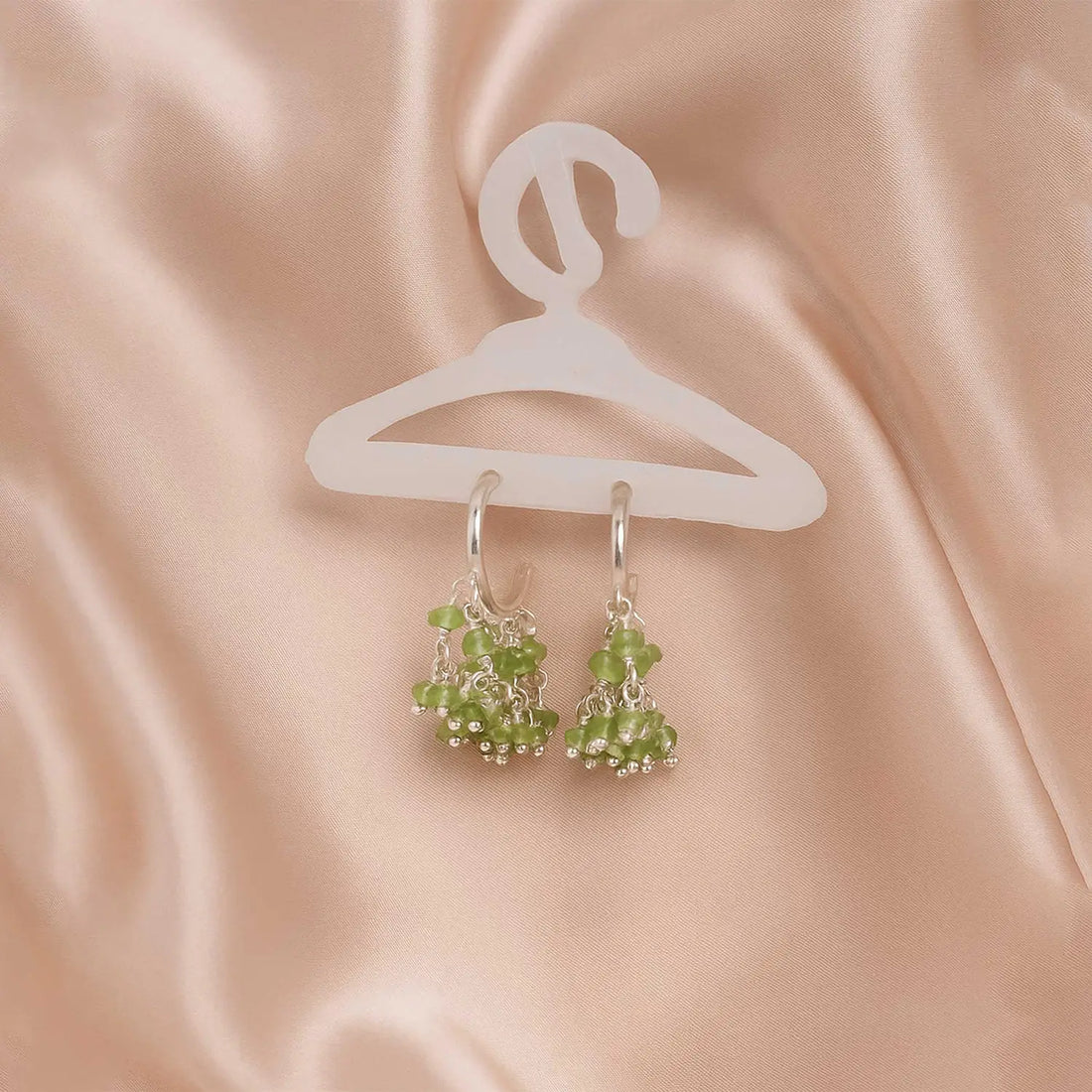 Pure Silver  Earrings with Green Bead Clusters- Made With Pure 925 Silver