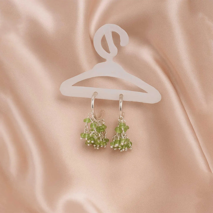 Pure Silver  Earrings with Green Bead Clusters- Made With Pure 925 Silver