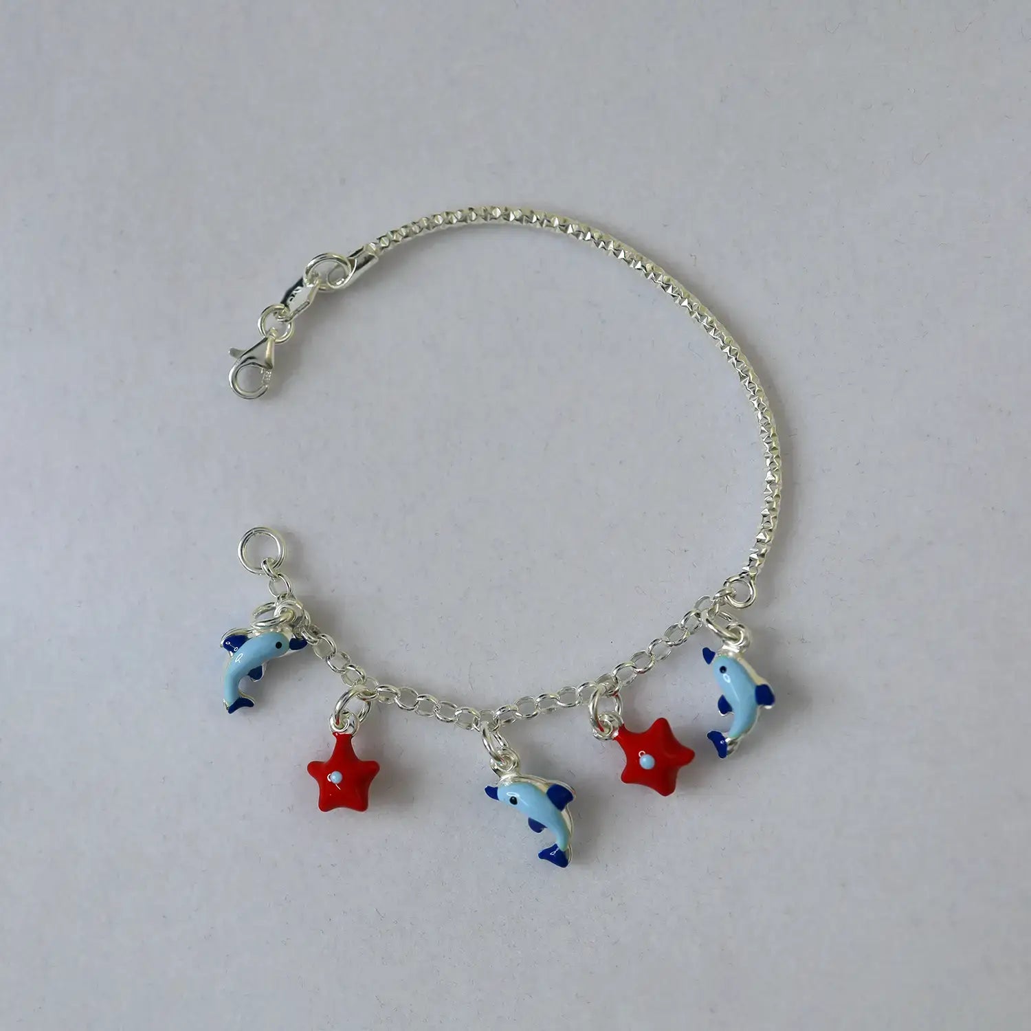 Silver Dolphin & Star Charm Bracelet - Made With Pure 925 Silver