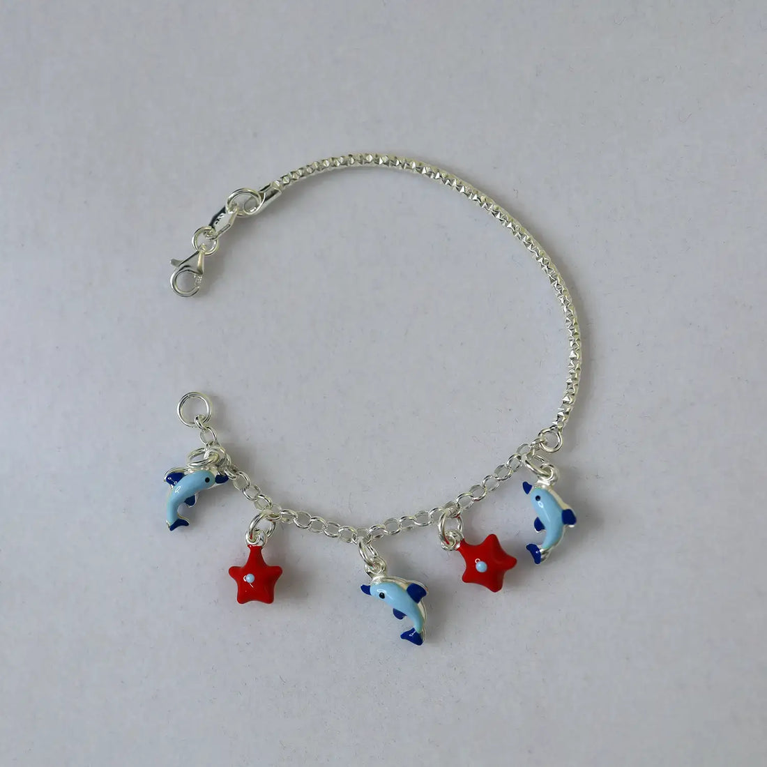 Silver Dolphin & Star Charm Bracelet - Made With Pure 925 Silver
