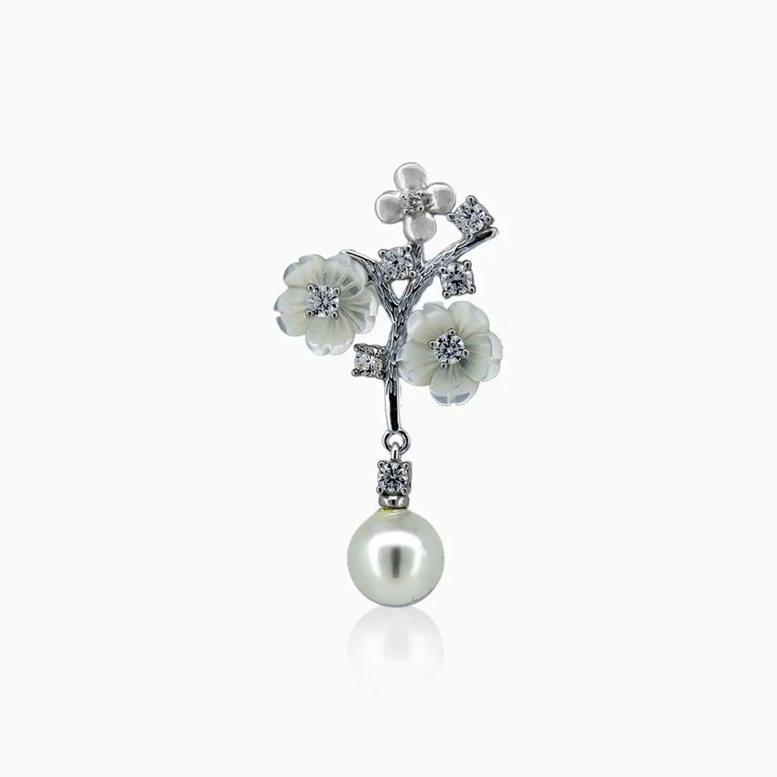 Floral Pearl Drop Silver Earrings- Made With Pure 925 Silver