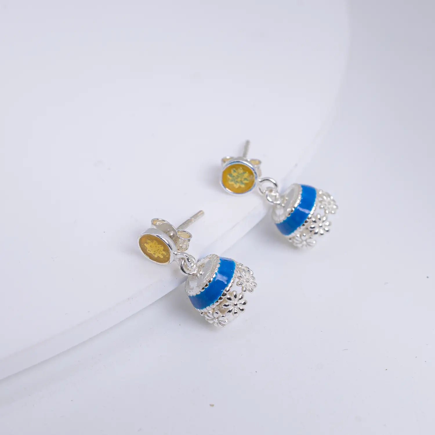 Royal Blue Enamel Pure Silver Jhumki Earrings - Made With Pure 925 Silver