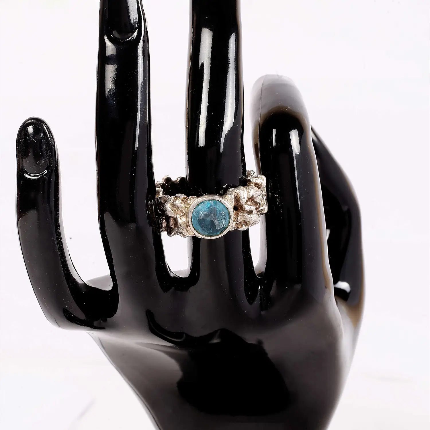 Organic Textured Silver Ring with Blue Stone- Made With Pure 925 Silver
