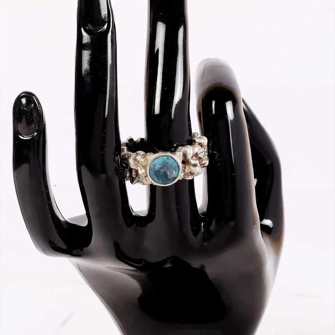 Organic Textured Silver Ring with Blue Stone- Made With Pure 925 Silver