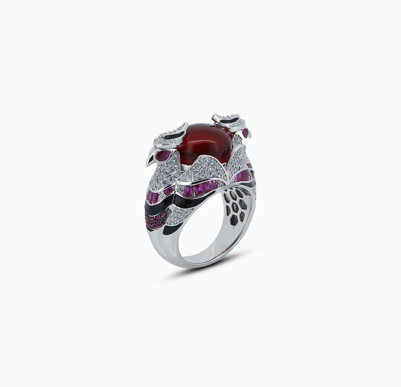 Pure Silver Red Enamel & CZ Statement Ring - Made With Pure 925 Silver