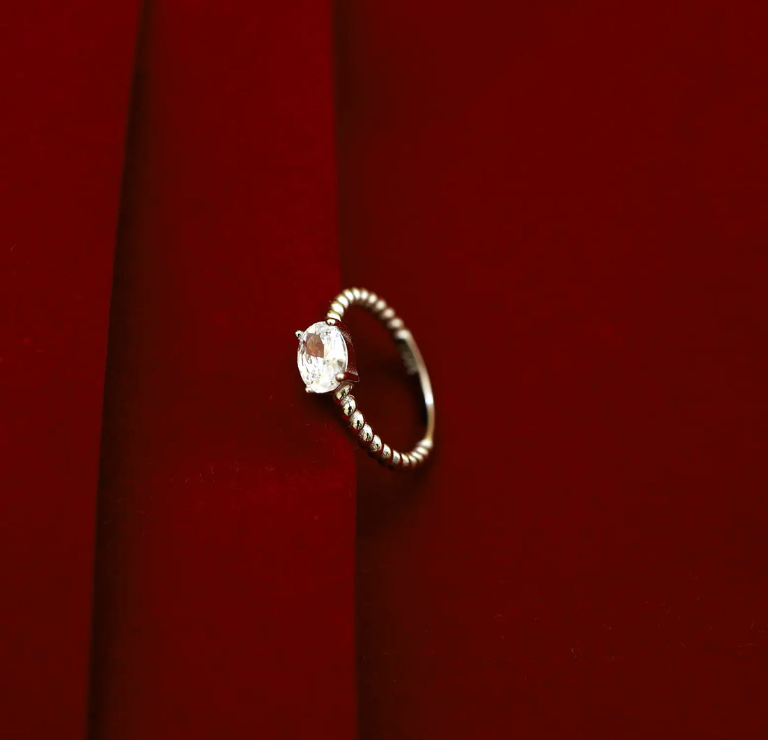 Pure Silver Solitaire Twist Band Ring - Made With Pure 925 Silver