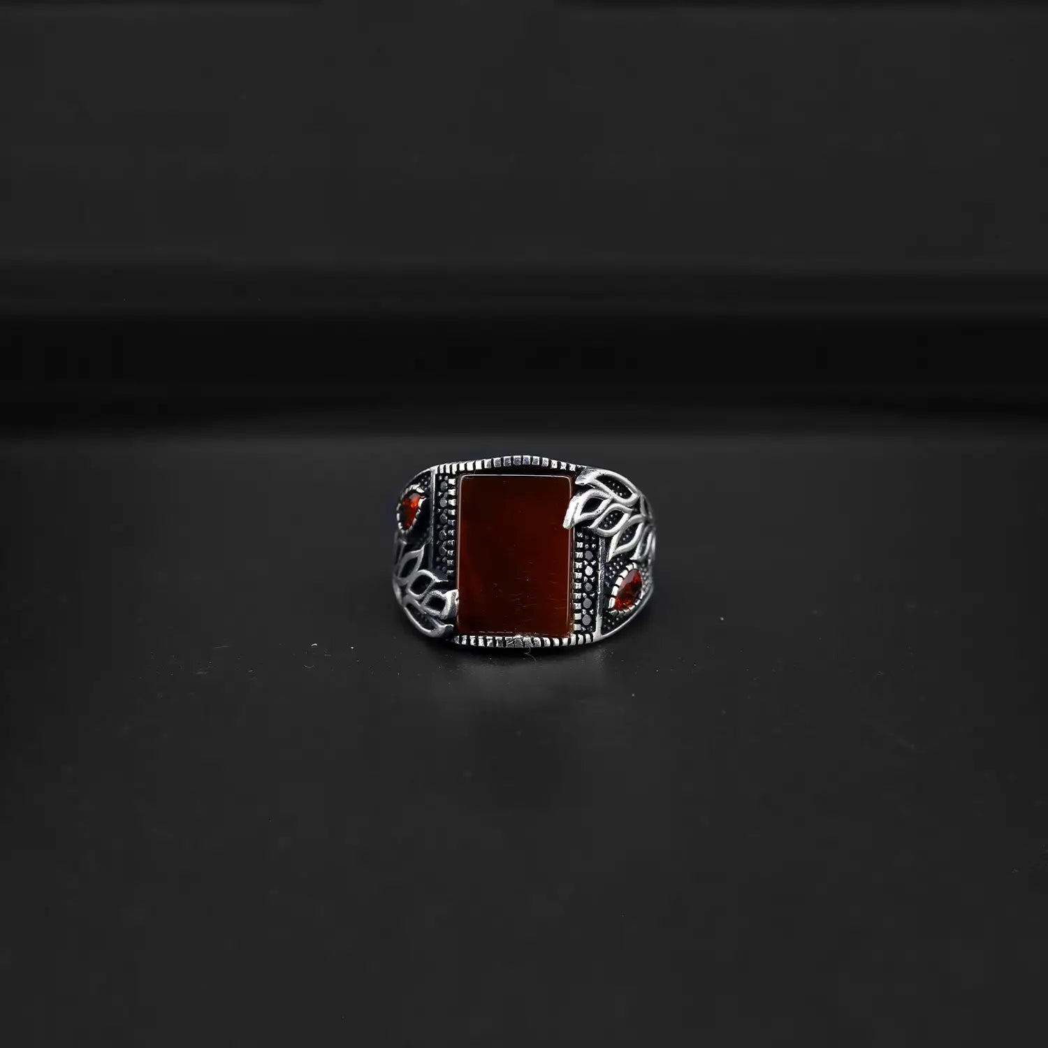 Pure Silver Red Garnet Onyx Ring - Made With Pure 925 Silver