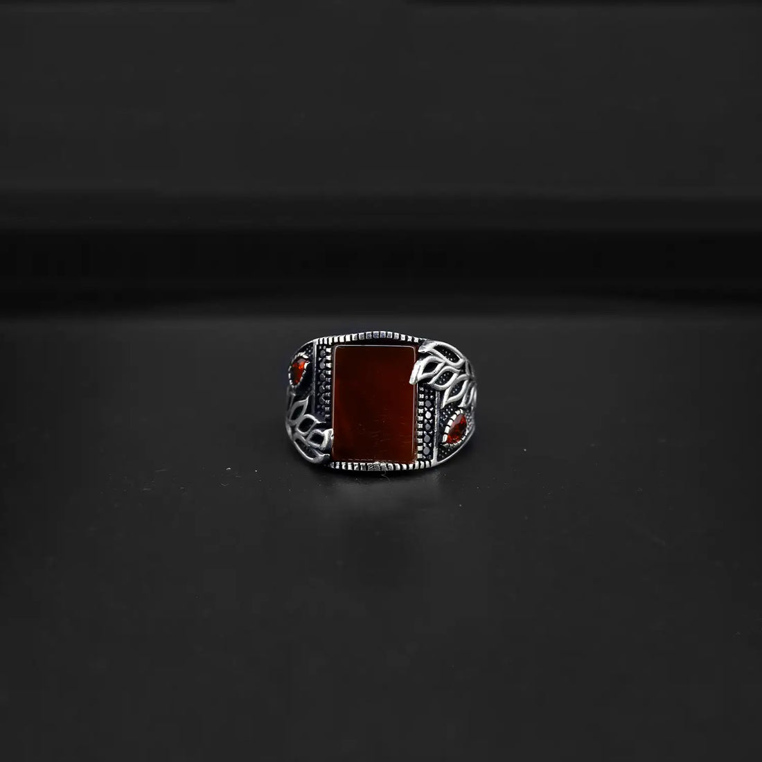 Pure Silver Red Garnet Onyx Ring - Made With Pure 925 Silver