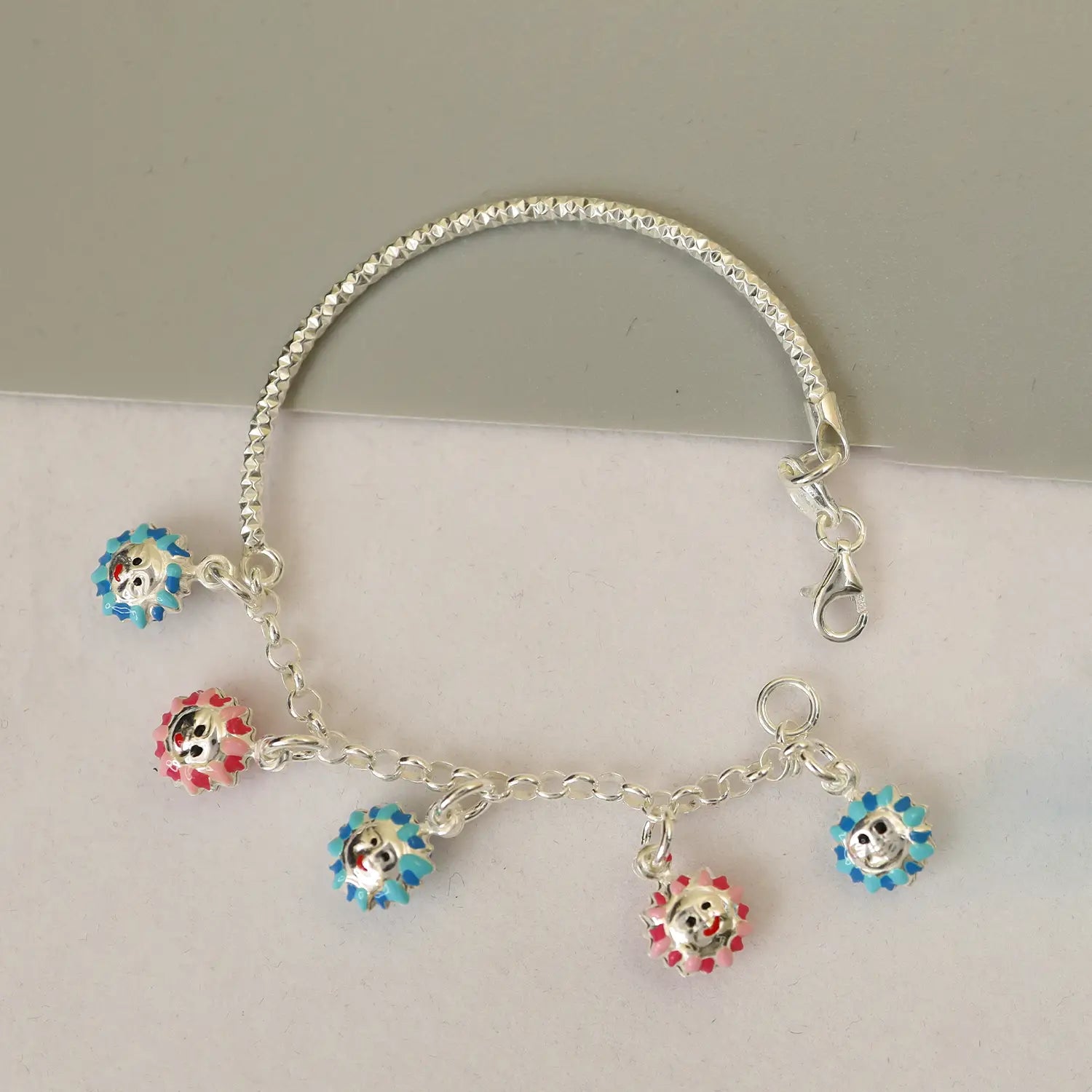 Pure Silver Smiley Sun Charm Bracelet - Made With Pure 925 Silver