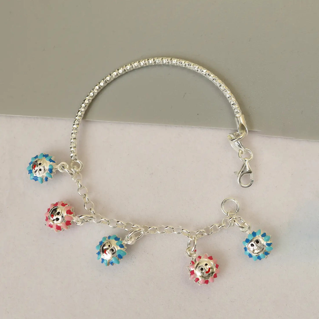 Pure Silver Smiley Sun Charm Bracelet - Made With Pure 925 Silver
