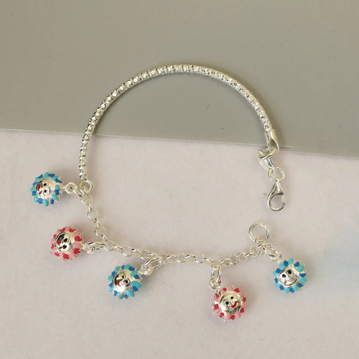 Pure Silver Smiley Sun Charm Bracelet - Made With Pure 925 Silver
