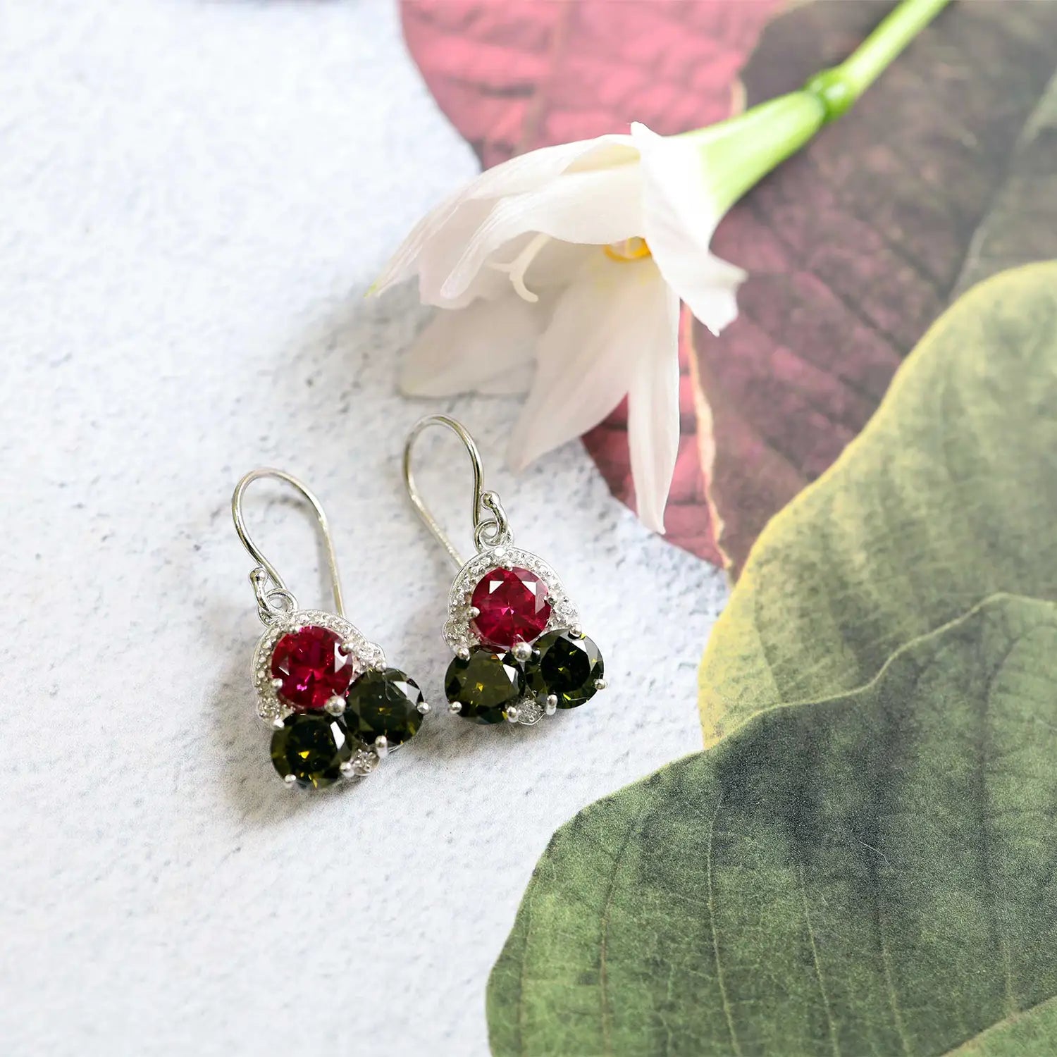Pure Silver Earrings With Multi Color Stones- Made With Pure 925 Silver