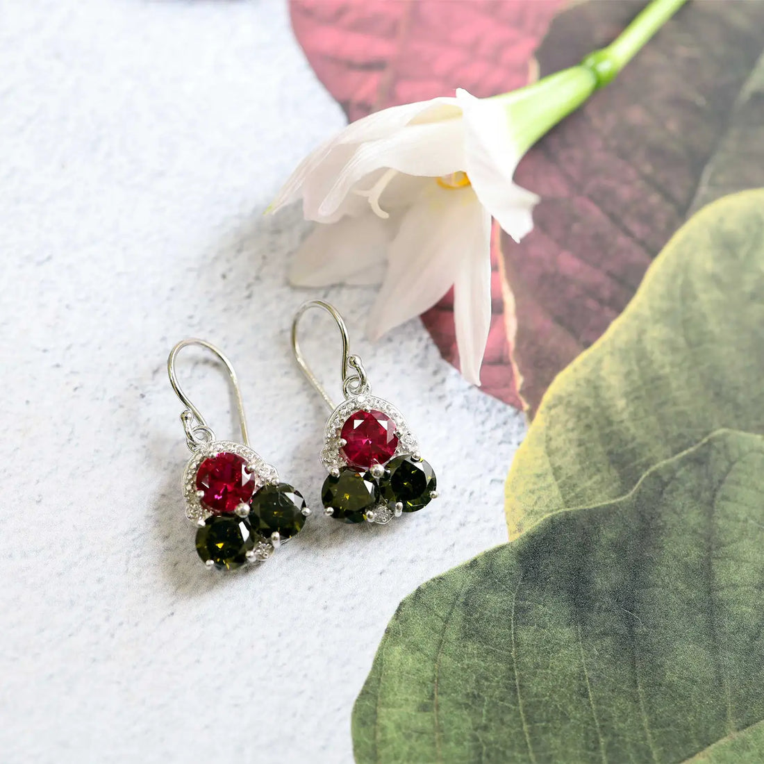 Pure Silver Earrings With Multi Color Stones- Made With Pure 925 Silver