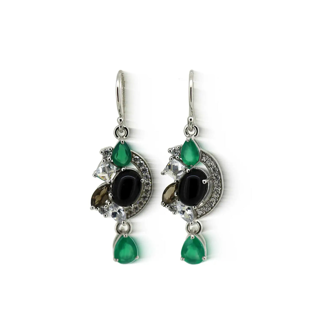 Pure Silver Multi-Stone Earrings with Black Onyx- Made With Pure 925 Silver