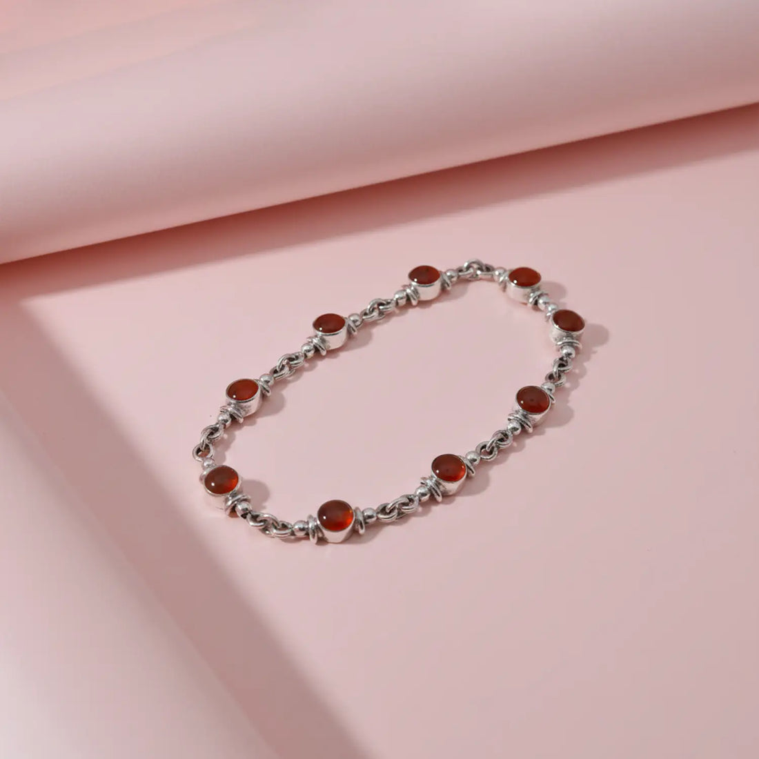 Red Garnet Oval-Link Sterling Silver Bracelet - Made With Pure 925 Silver