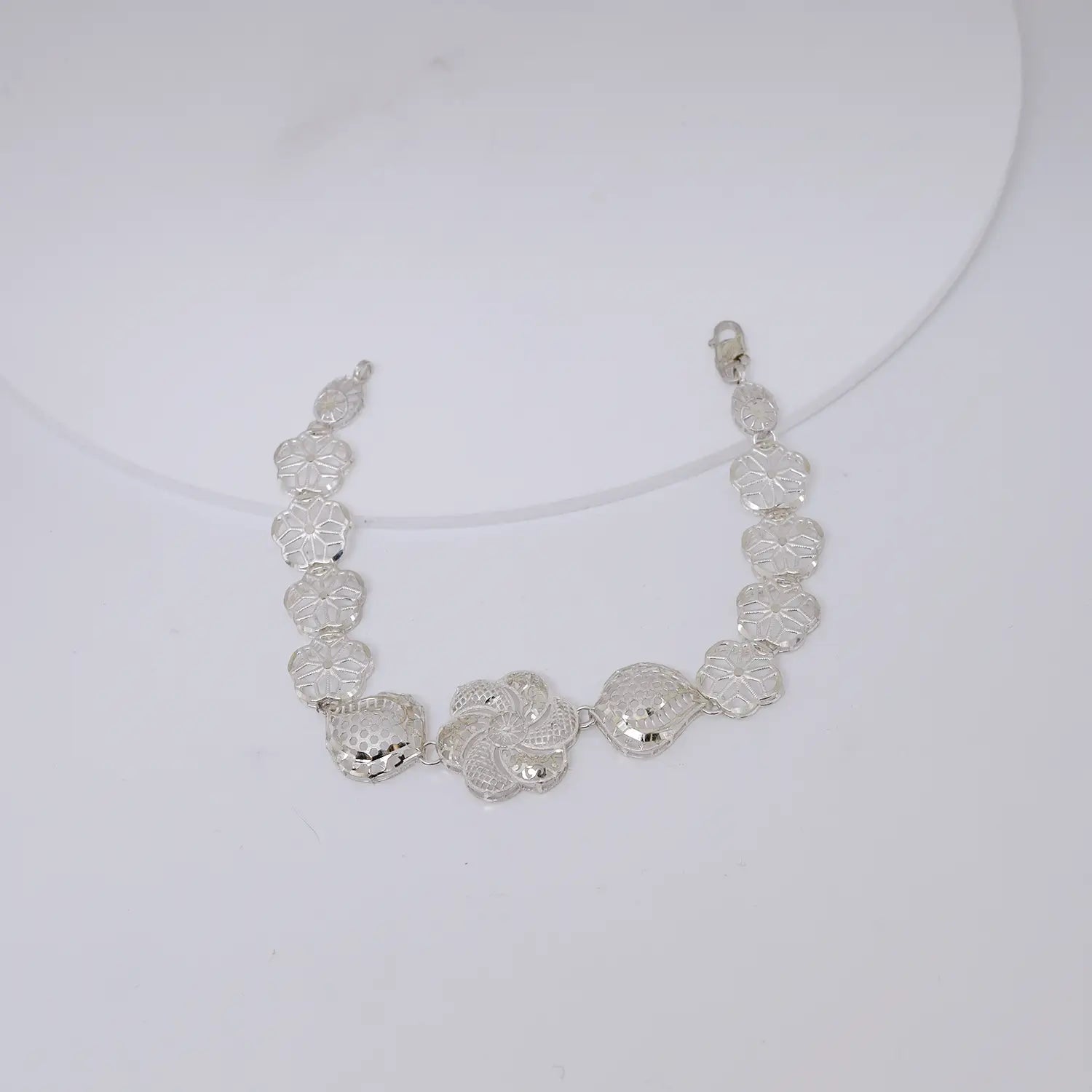 Designer Floral Sterling Silver Bracelet - Made With Pure 925 Silver